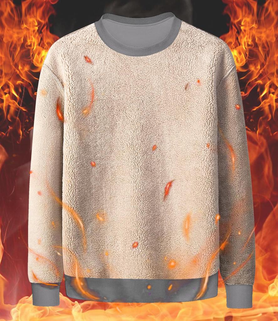 TACVASEN Stretchy Crew Pile Comfortable for Winter Light Size L Men's Sweatshirt, Thick, Neck, Lining, Sports, Gray,