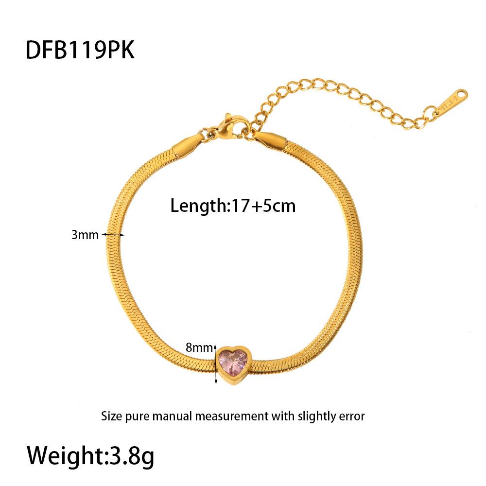 ins inlaid with colored love zircon flat snake chain bracelet plated with 18K gold stainless steel light luxury waterproof jewelry