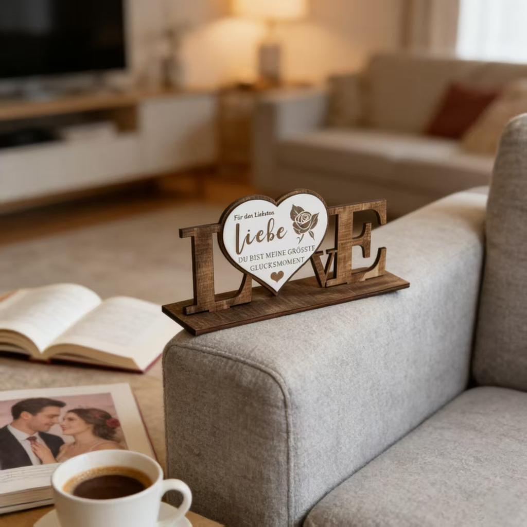 Wooden Love Heart Decor – Handcrafted Wooden Keepsake for Valentine's Day, Anniversary & Couple Gift, Romantic Home Accent