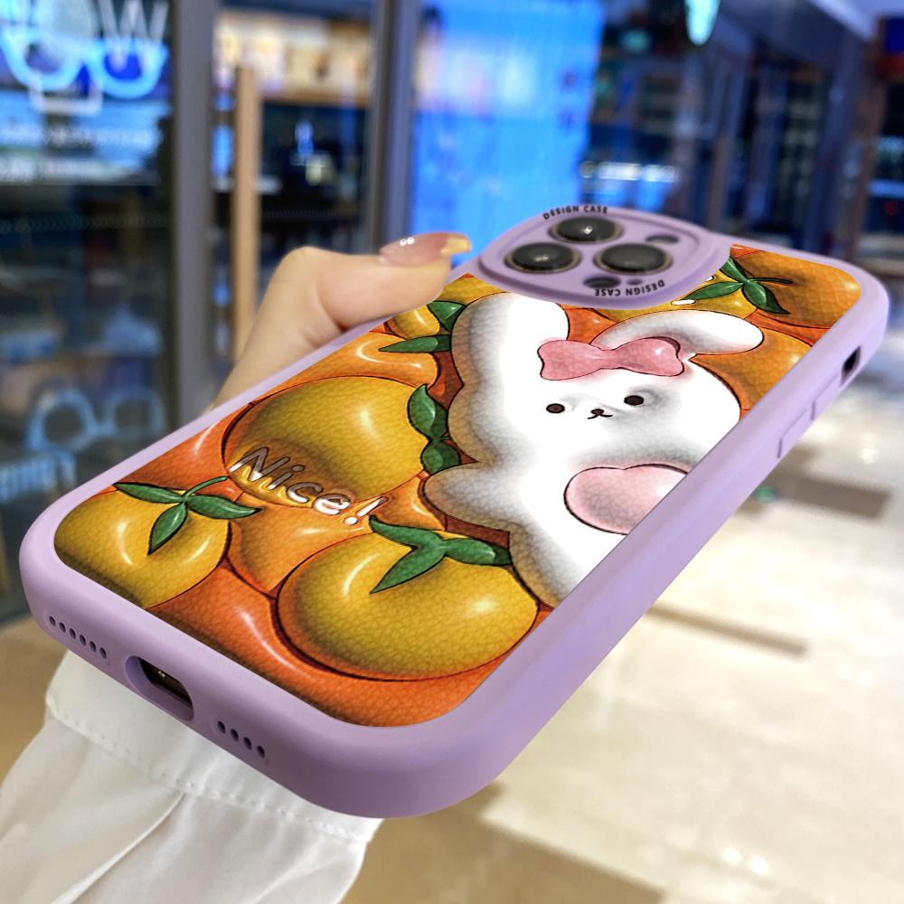 Cienkie etui z miękkiego silikonu PU skóra z kreskówkowym mandarynkowym królikiem na telefon iPhone Samsung Huawei Honor Xiaomi Redmi OPPO Realme Vivo