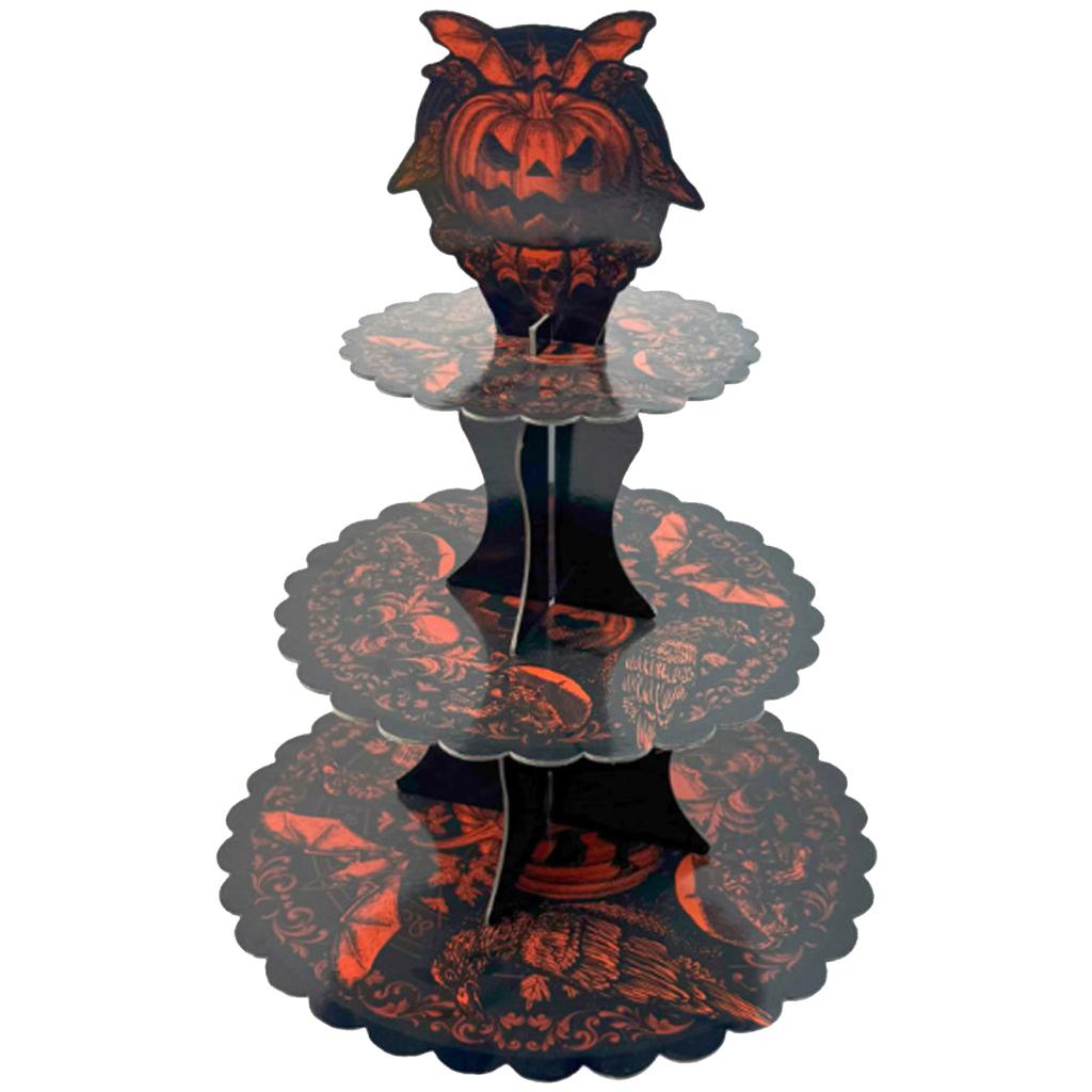 Halloween Themed Multi Tier Paper Dessert Stand For Spooky Party Tabletop Decoration And Sweet Treats Display