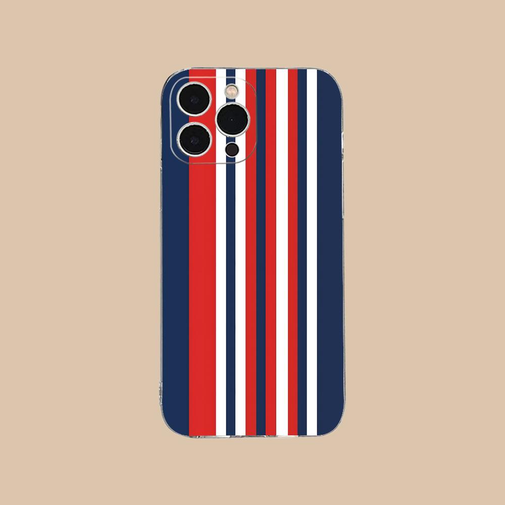 Red Blue Stripe Mobile Phone Case for iPhone 17 16 15 14 13 12 11 X XR XS Air Pro Max Plus Mini Clear Colorful Cover Cellphones