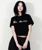 Deumakeu Rough Writing Text-Logo Crop T-Shirt Black