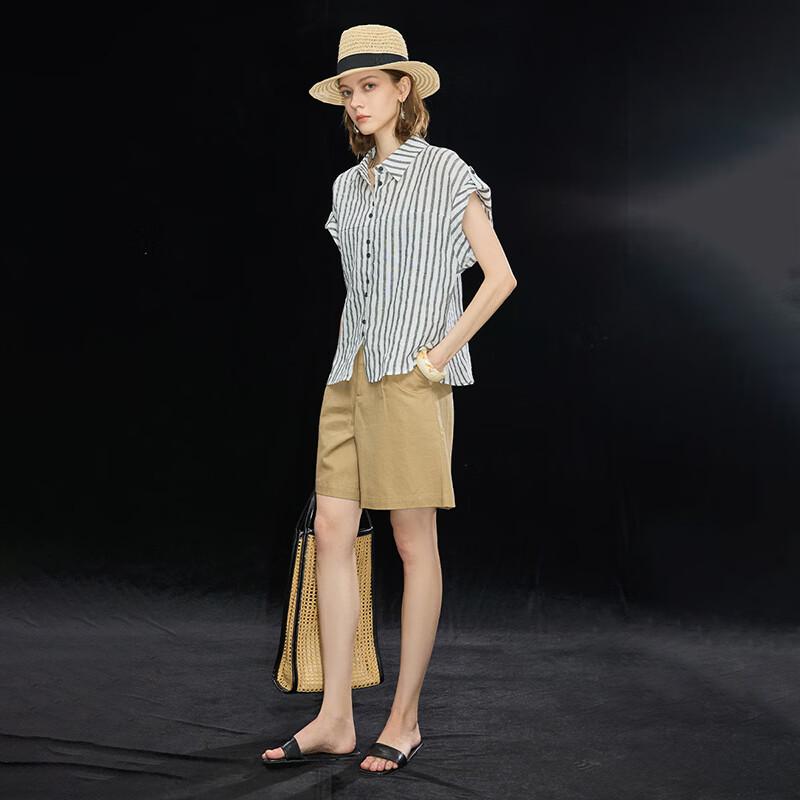Women's 100% Linen Sleeveless Striped Shirt