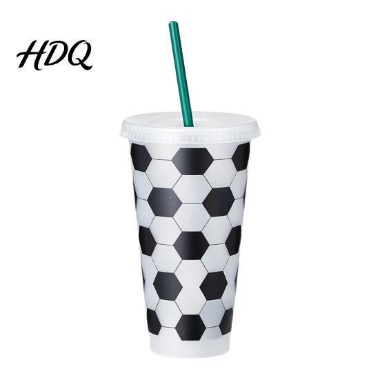 Stable Base Cup Soccer Plastic with Straw Football Shaped Cold Drink Tumbler Family Game Viewing 710ml Capacity Reusable Soda for Day Fan