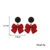 Black Round Red Bowknot Pendant Earrings for Women Girl Korean Love Aesthetic Daily Life Minimalist Jewelry