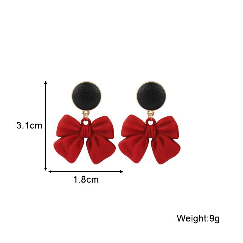 Black Round Red Bowknot Pendant Earrings for Women Girl Korean Love Aesthetic Daily Life Minimalist Jewelry