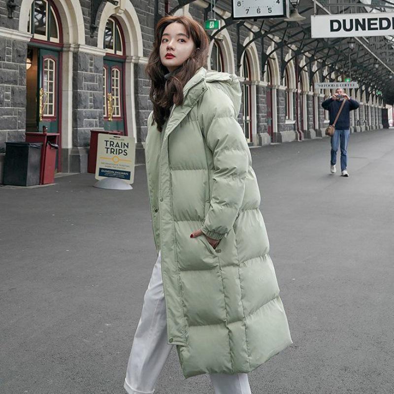 Palton de damă de lungime medie, gros, căptușit cu bumbac, peste genunchi, stil coreean de iarnă 2023, croială slim pentru eleve.