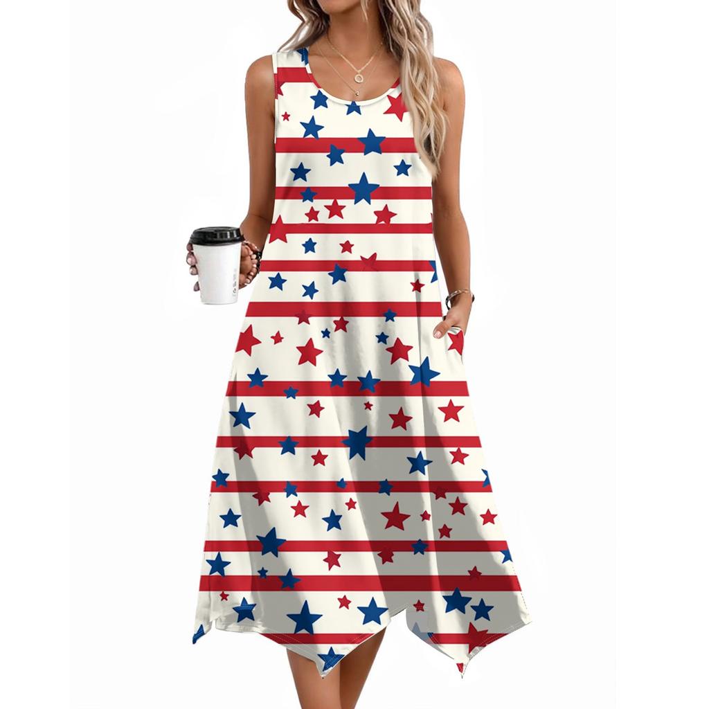 Dámské ležérní šaty na léto Tílkové šaty Volné plážové šaty s kapsami Rozšířené midi letní šaty