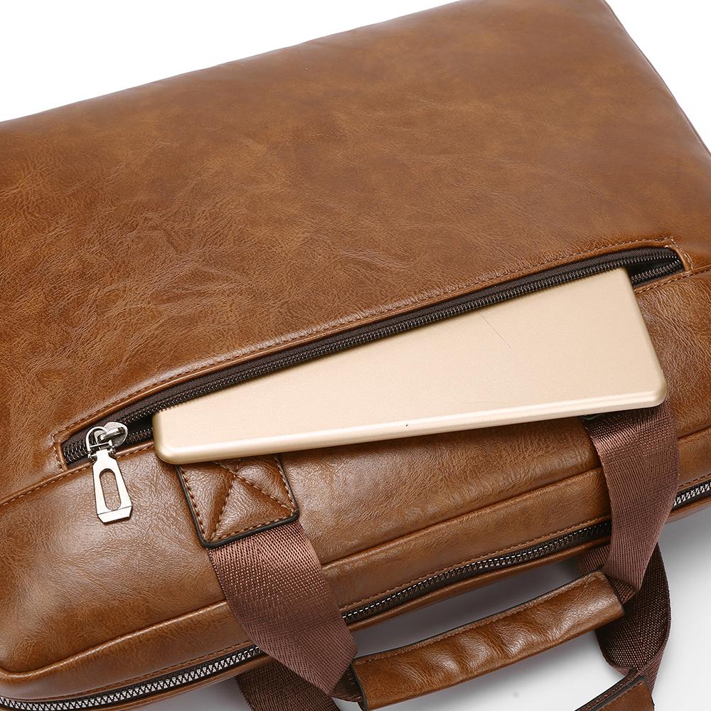 WEIXIER Men's Leather Briefcase 15.6 Inch Laptop Computer Bag Large Satchel Messenger Crossbody Shoulder Bag for Office Business Adjustable Strap