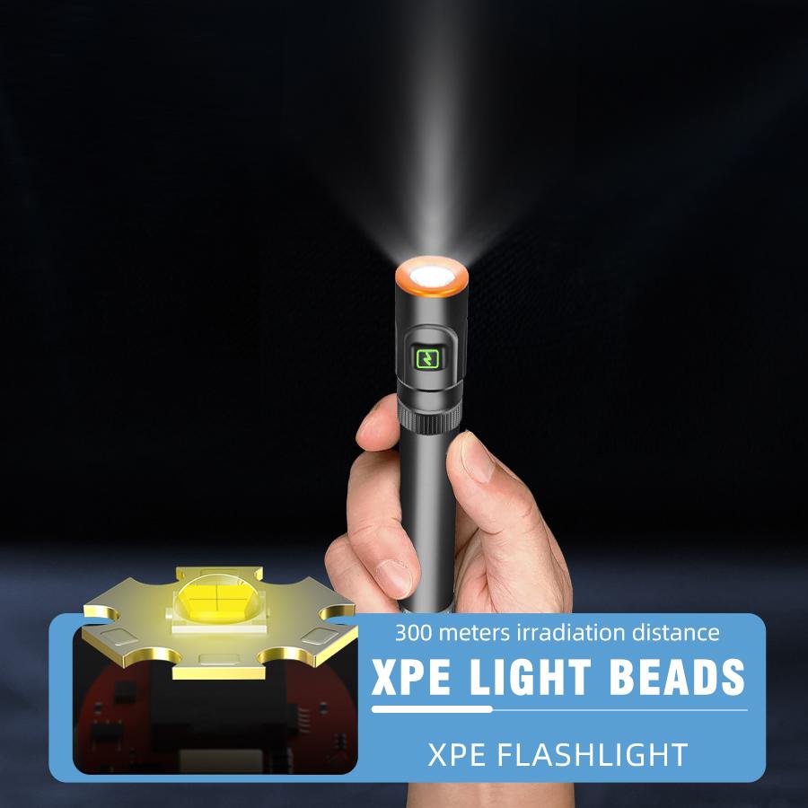 USB Rechargeable LED Flashlight Super Bright 6 Modes XPE Torch with Pen Clip Magnet Work Light Outdoor Camping Fishing Lantern