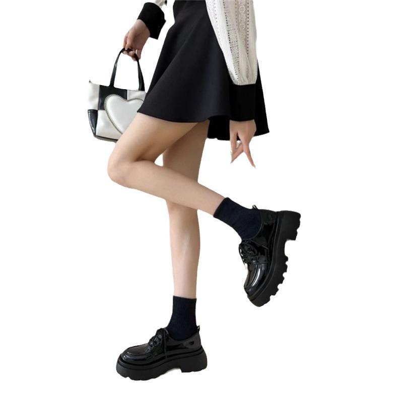 British Style Platform Leather Shoes Women's New Autumn Versatile Black Dress Pumps Muffin Loafers