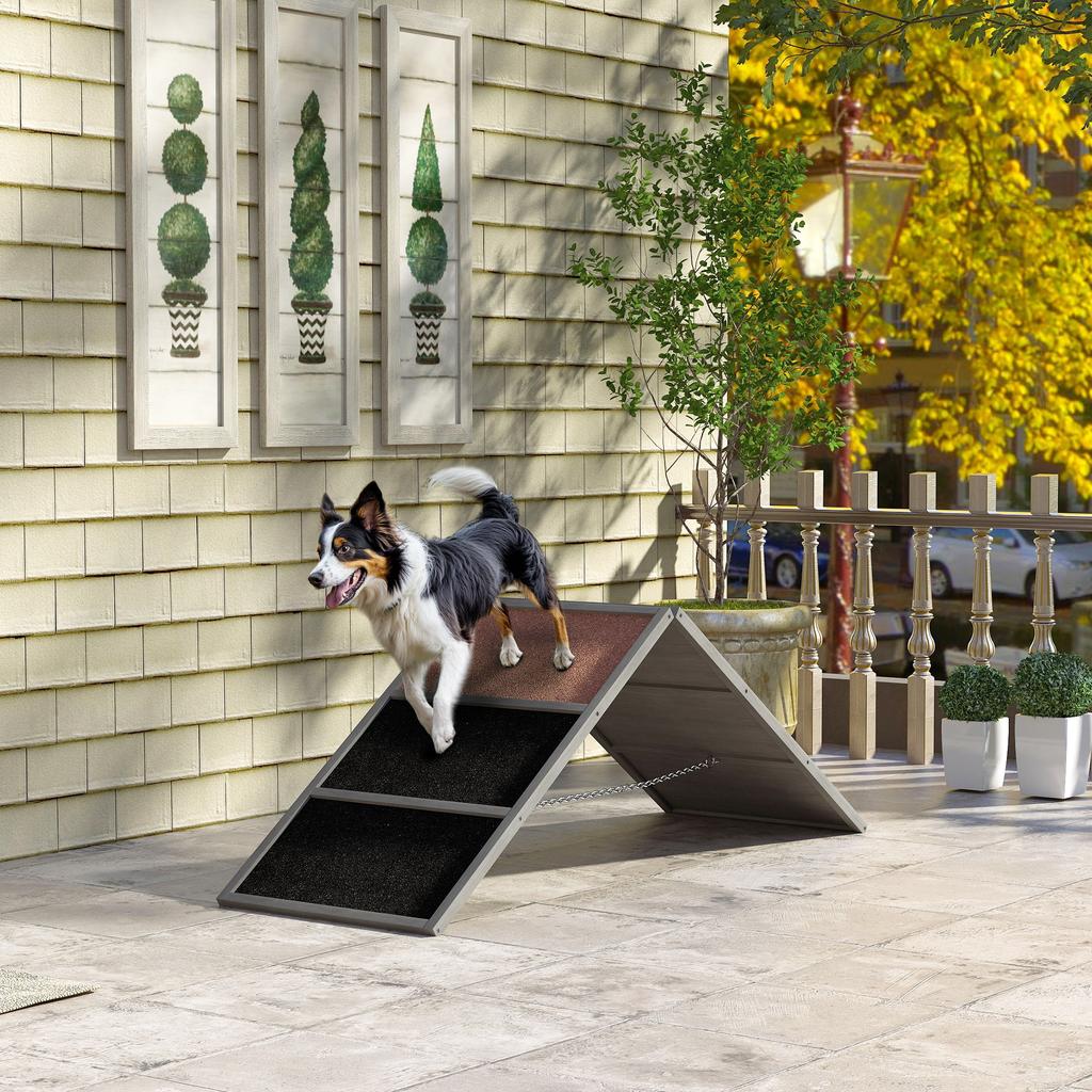 Tavola per Agility del Cane, Attrezzatura per Agility Regolabile in Altezza con Superficie Antiscivolo, fino a 40 kg, 173x59x66cm, Grigio