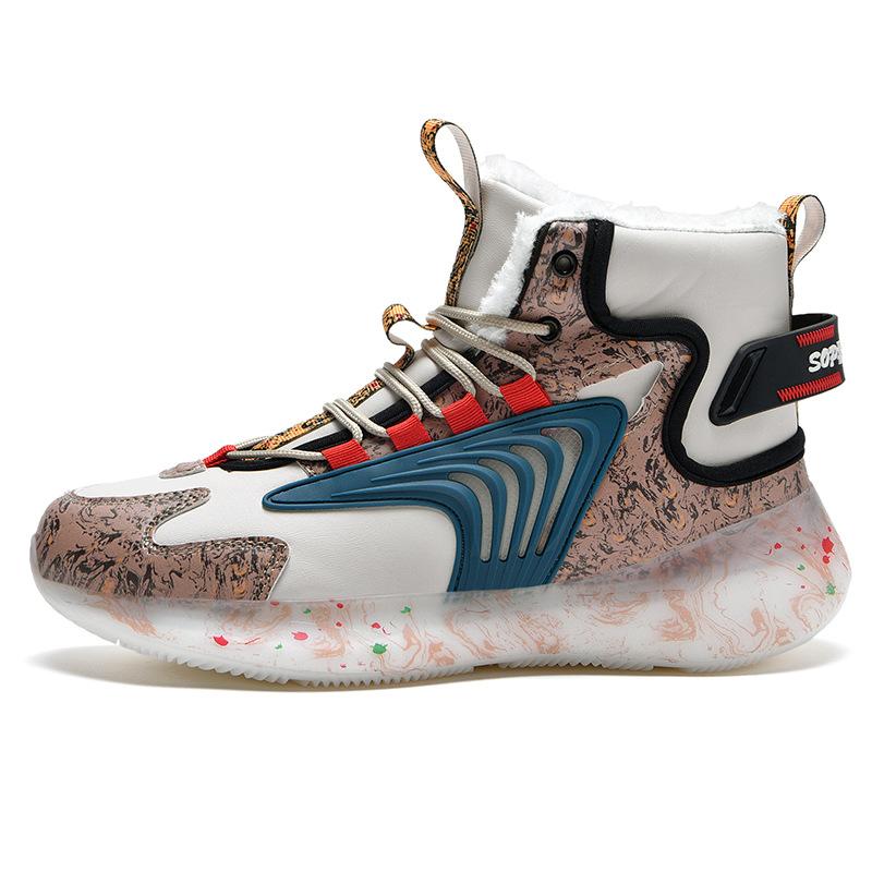 Popular Leather Surface Velvet Waterproof and Warm High-top Versatile Trendy Casual Shoes Men's Non-slip and Wear-resistant Sports Shoes