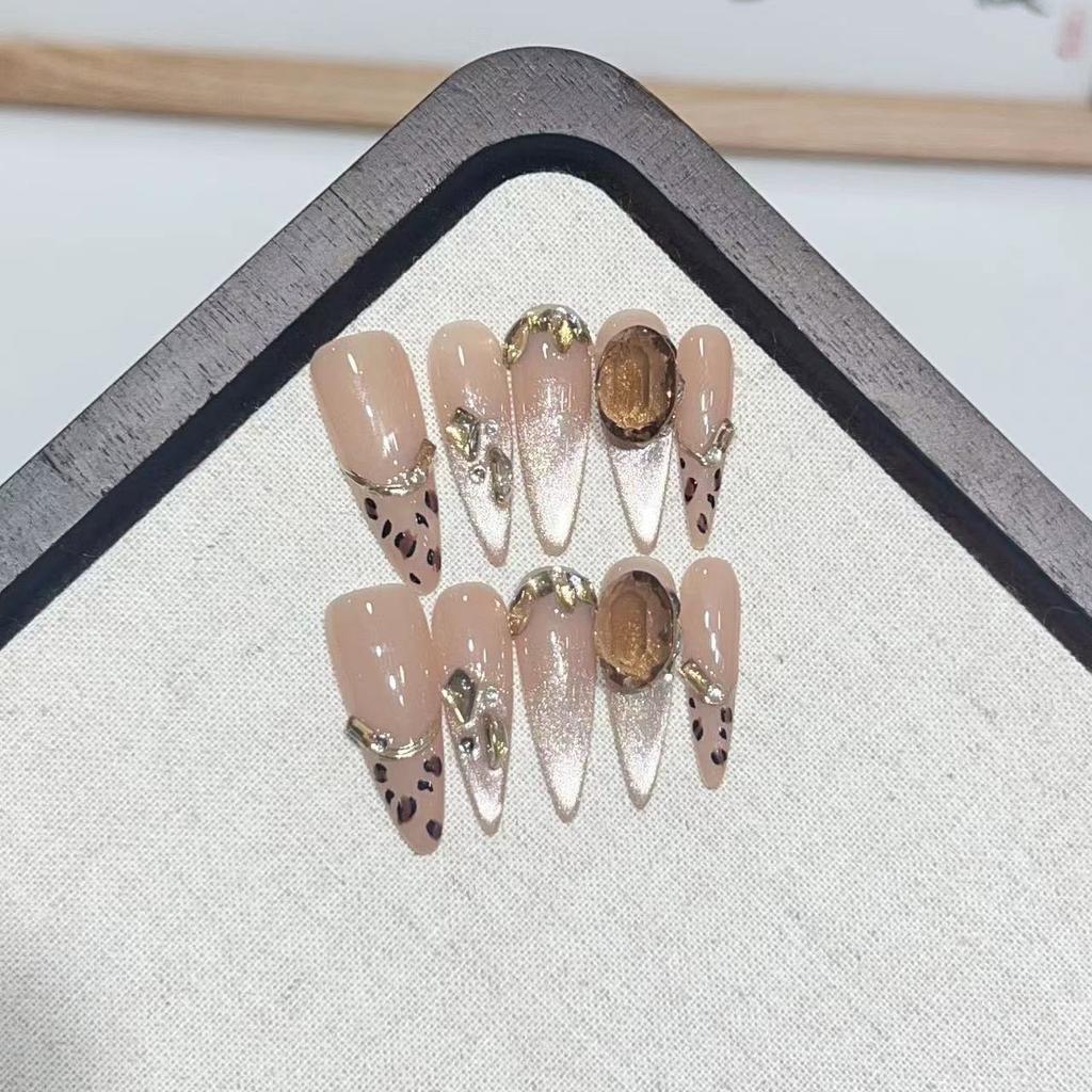 Noszenie Zbroi Ręcznie Robiona Wysokiej Klasy Atmosfera Koci Oko Francuski Manikiur w Panterkę Zdejmowalny