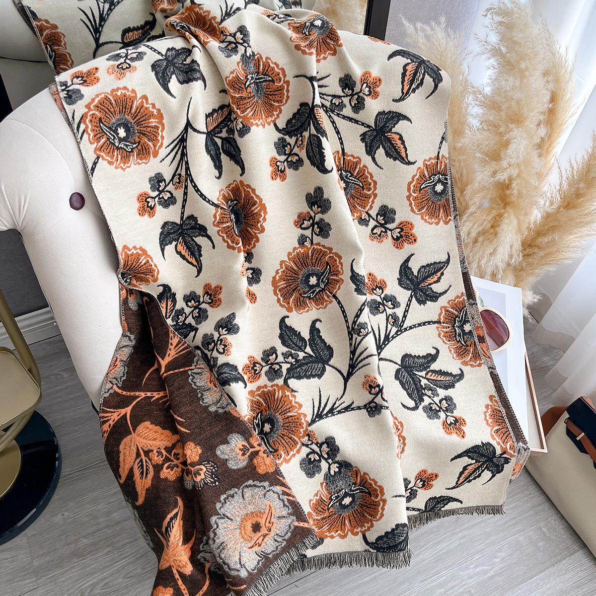 

Осенне-зимний шарф из искусственного кашемира с одуванчиками, женский зимний двусторонний утолщенный шарф для защиты шеи, накидка для кондиционера 185x65cm бежевый