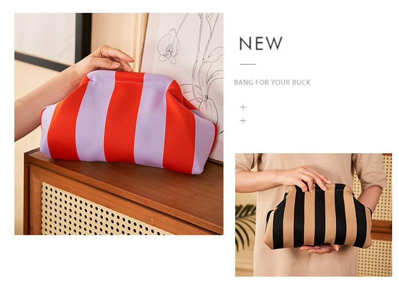 2025 Nuova Borsa a Maglia a Grande Capacità con Motivo a Righe, Versatile Color Block Flyknit