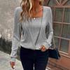 Autumn & Winter Solid Color Long-Sleeve Square Neck Two-Piece Look Loose T-shirt