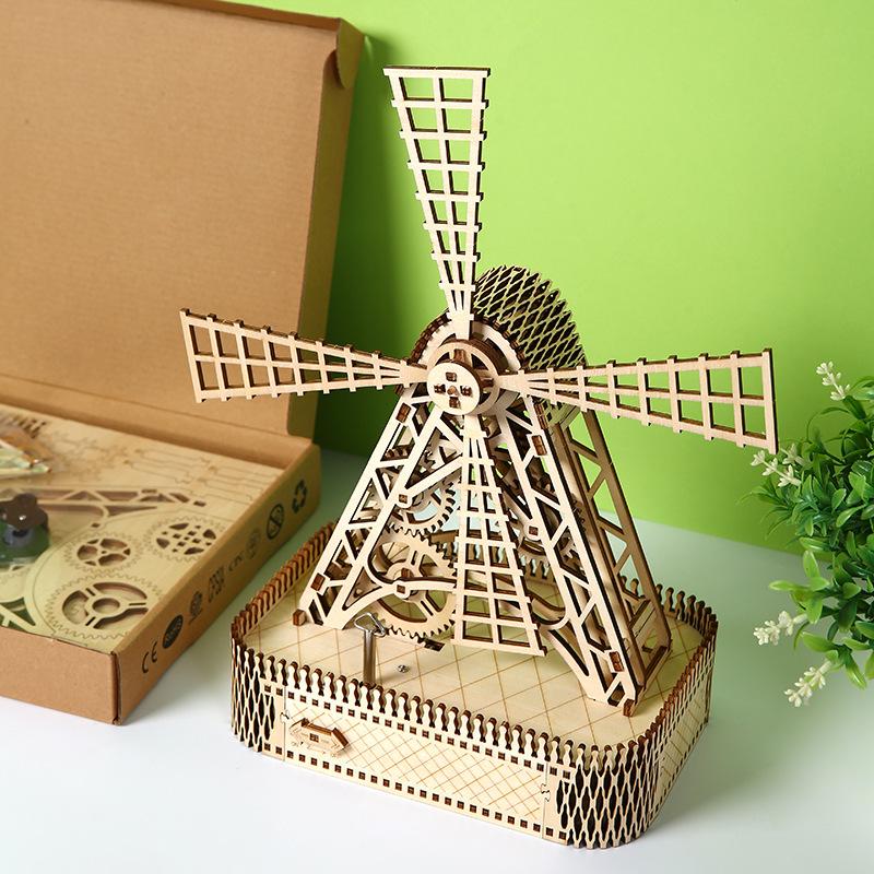 Handmade 3D Wooden Windmill Puzzle Toy