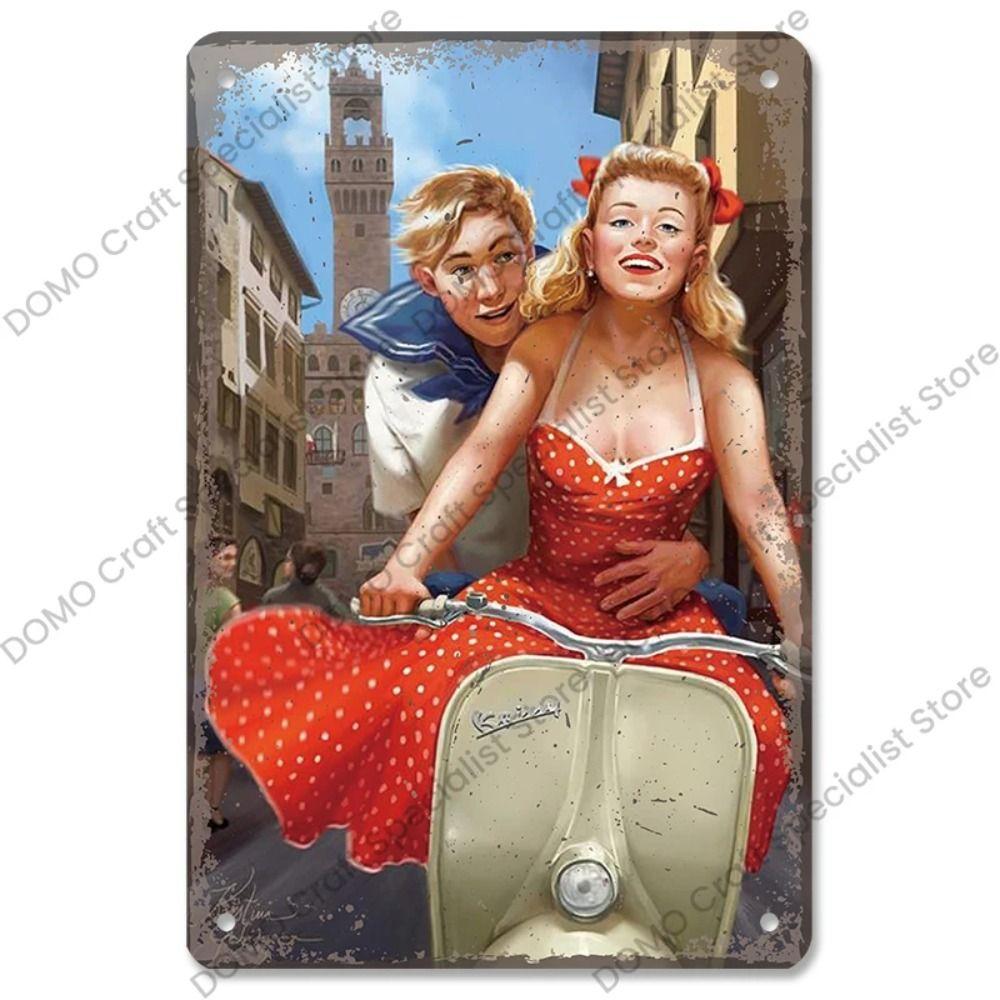 Metallplatta för flickor i interiör från Pinup-postern