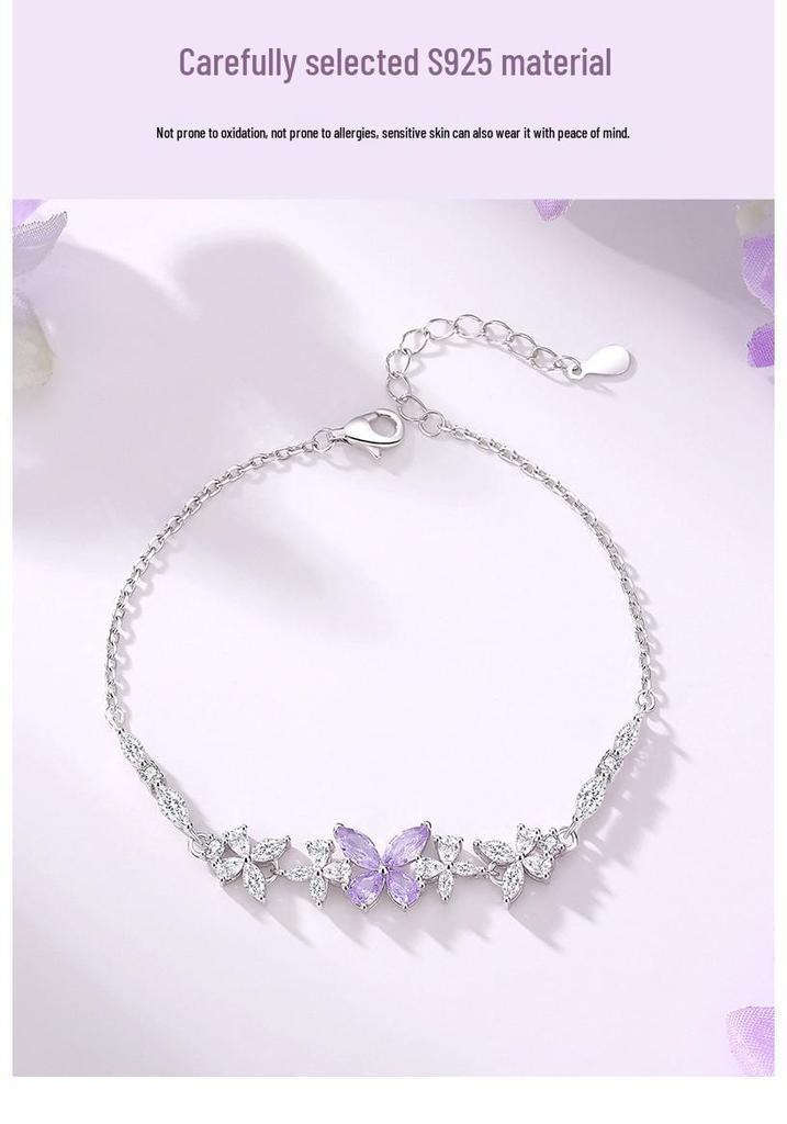 Tichya Wisteria Butterfly Bracelet: S925 Sterling Silver, Forest Style, Light Luxury, with Cubic Zirconia - Exquisite for Women.