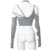 Cyber Y2k Techwear Punk Women Halter Tops Gothic Egirl Patchwork Long Sleeve Crop Top Sexy Cut Out Casual T-shirts