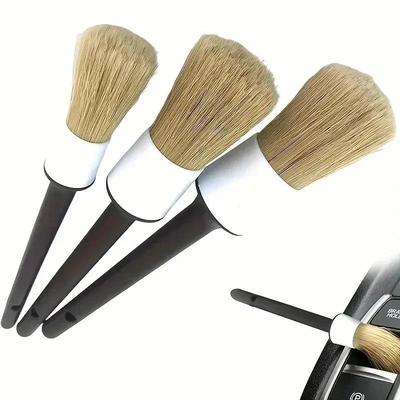 3PCS Car Exterior Interior Detail Brush Boar Hair Bristle Brushes for Car Cleaning Auto Detail Tools Dashboard Cleaning Brush