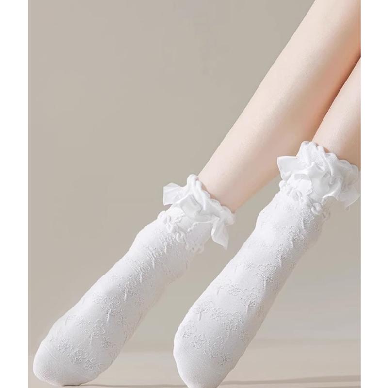 3 Pairs Women Spring Summer Female Lady Girls Lace Kawaii Socks Woman Lolita Cute Black White Socks Set