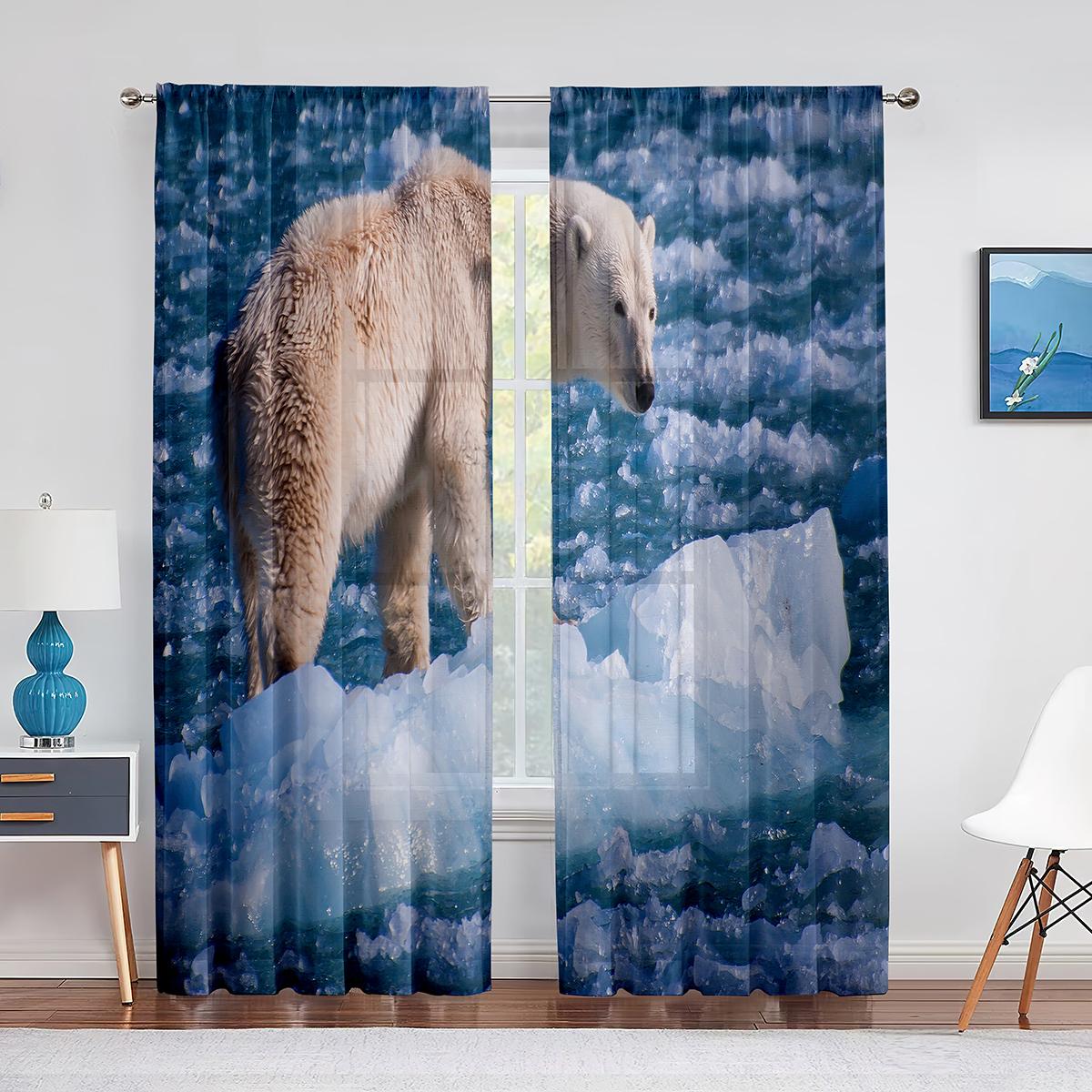 Милый белый медвежонок Антарктида Северное животное Прозрачные шторы для гостиной спальни — фото 7