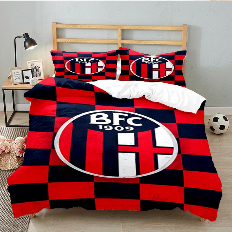 3PCS Football Bologna Bedding set,Ideal For1pc Duvet Cover And 2pcs Pillowcases Perfect for Christmas gift,Ideal for Bedroom, Dormitory