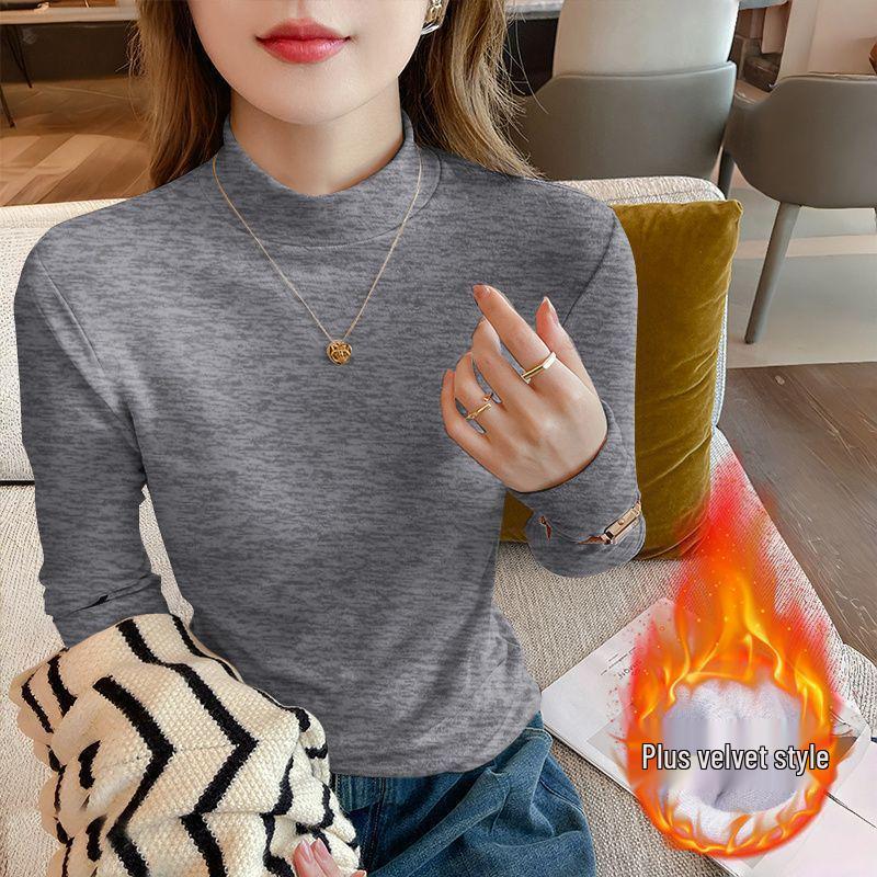 2025 Autumn Plus Size Slim Fit Long Sleeve Loose Base Layer Top for Women with Half High Neck