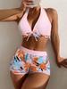 Fashion Women's High Waist Boxer  Print Solid Color Patchwork Swimsuit Bikini