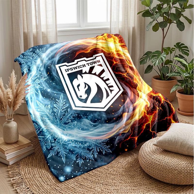 Ipswich Town Football Print Flannel Blanket, Soft Warm Lightweight Throw Blanket for Sofa Bed Camping