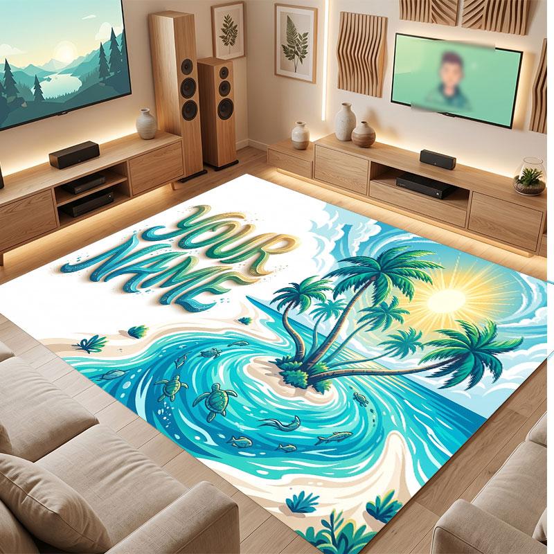 Octopus Sea Life Theme Crystal Velvet Floor Rug Personalized Custom Name Text Warm Carpet Home Decoration