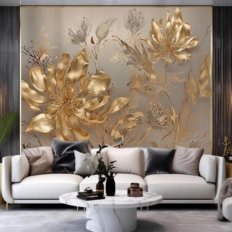 Carta da Parati Moderna 3d Lusso Leggero Murale 3d Fiore Dorato Soggiorno Camera da Letto Divano Parete Murales Decorazioni per la Casa
