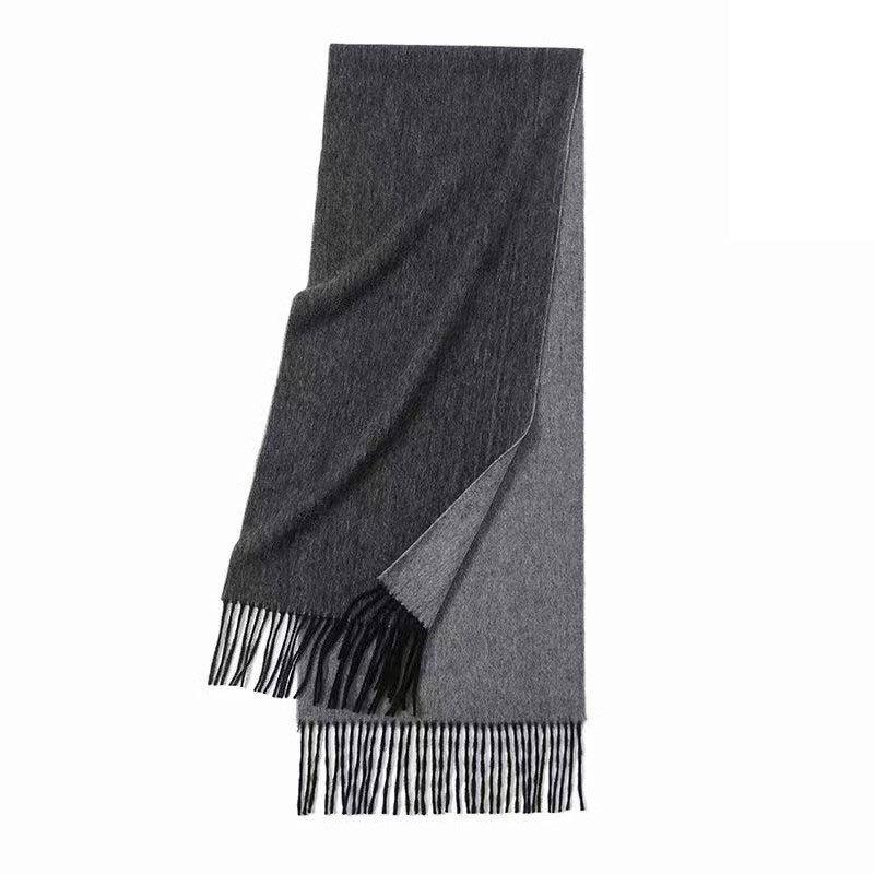 

Осенне-зимний двусторонний двухцветный узкий шарф из 100% шерсти, женский высококачественный легкий роскошный теплый шарф, шаль для кондиционера для улицы черный серый
