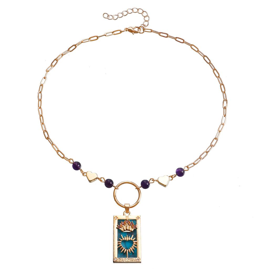 European and American ins retro popular hot-selling pendant jewelry, simple love rectangular tarot necklace sweater chain
