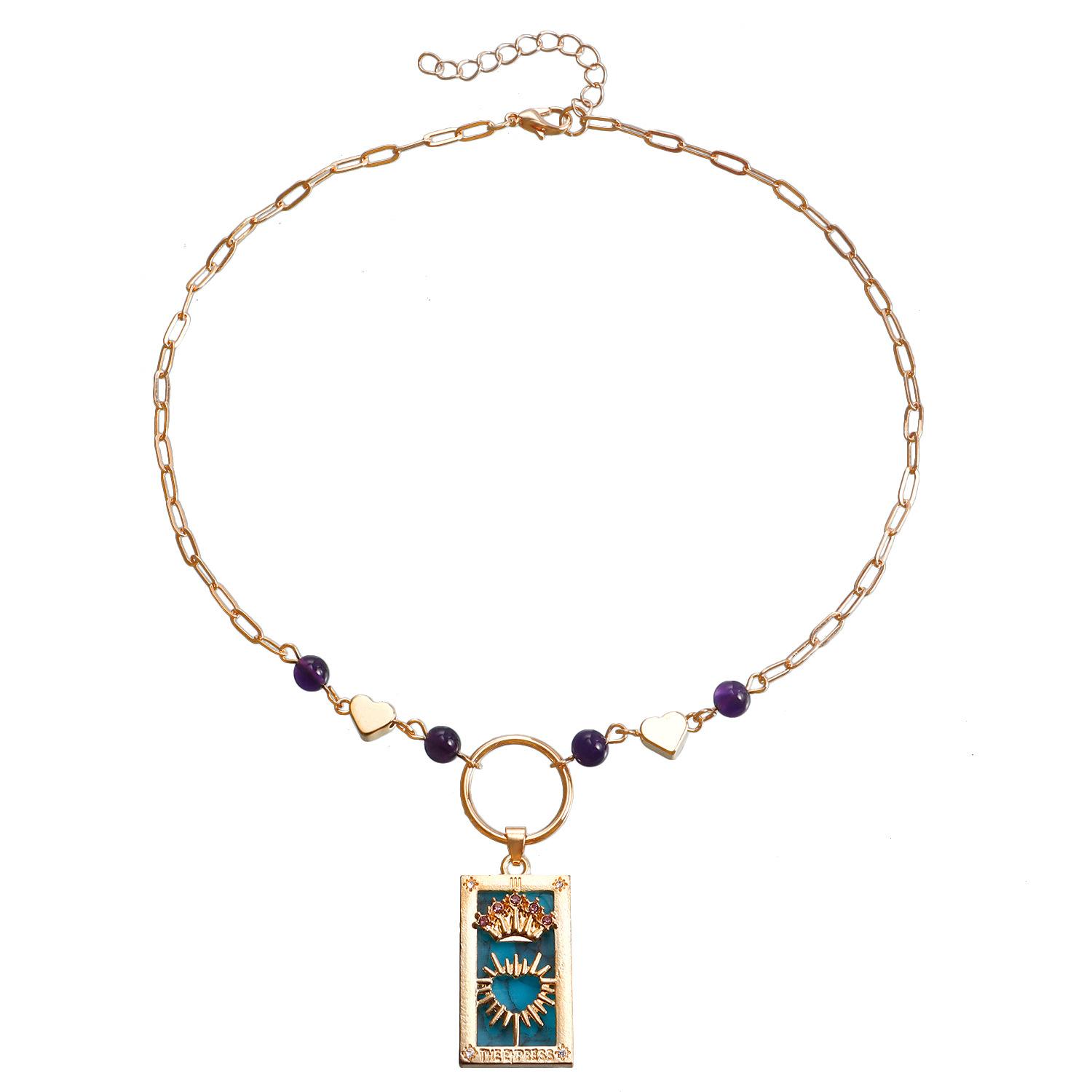 

European and American ins retro popular hot-selling pendant jewelry, simple love rectangular tarot necklace sweater chain