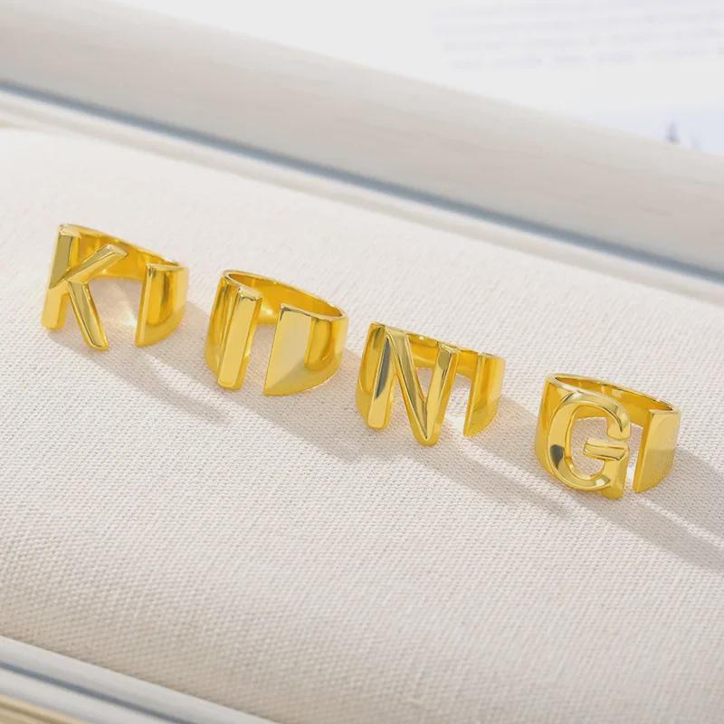 Bague Ouverte Initiale 26 Lettres pour Hommes & Femmes – Bande Dorée Réglable