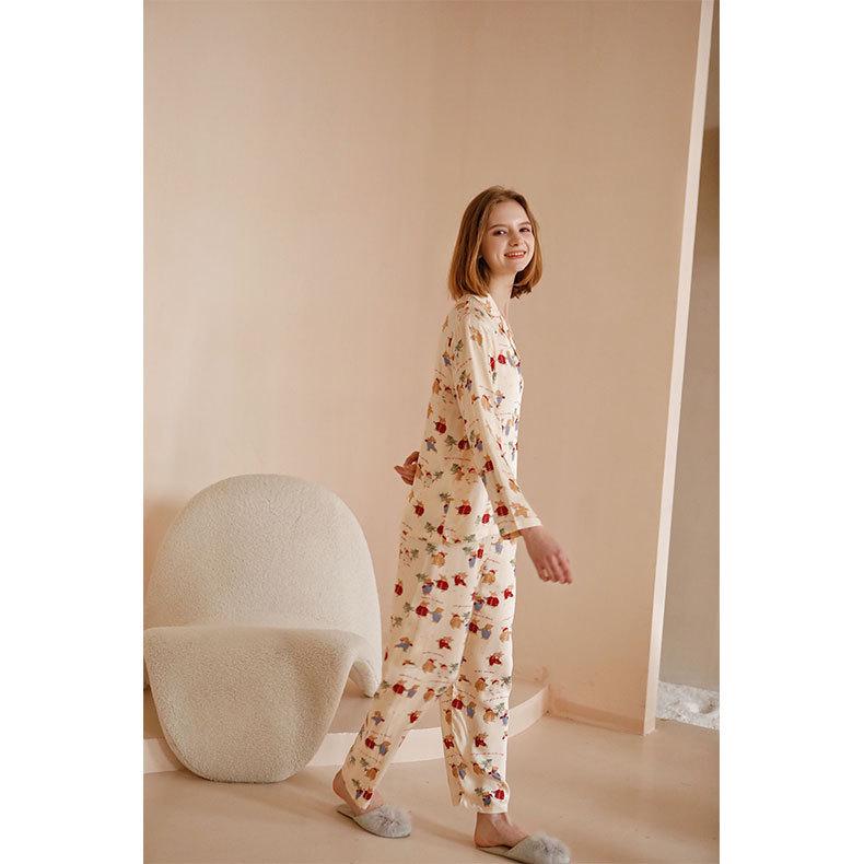 Damen Weihnachts-Satin-Pyjama-Set mit Kaninchen-Print - Kurzarm & Shorts