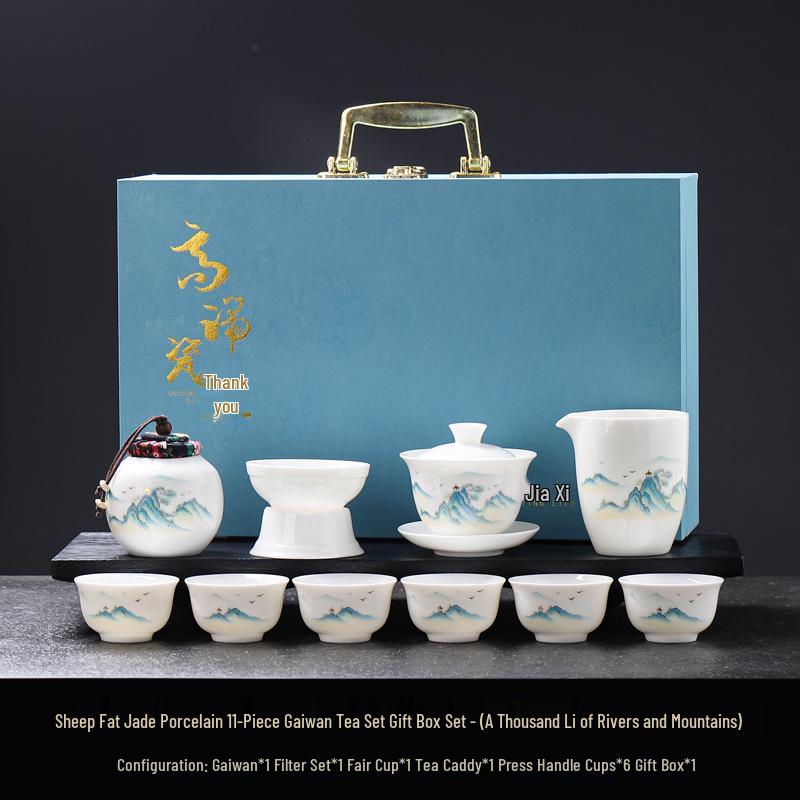 Luxury Jade White Porcelain Kung Fu Tea Set for Home or Office