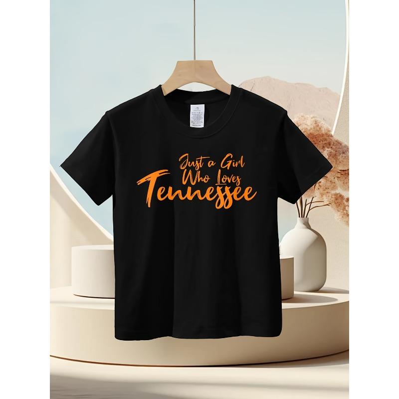 

European sizes Kids Just A Kid Who Loves Tennessee Graphic T-Shirt - Soft Short Sleeve Round Neck Casual Top with Orange Lettering 164cm чорний