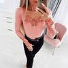 Pure Color Collar and Cuffs Splicing Lace Lace Hot Drilling Long Sleeve T-Shirt Tops for Women Versatile Closet Essential Fashion Items Shirt