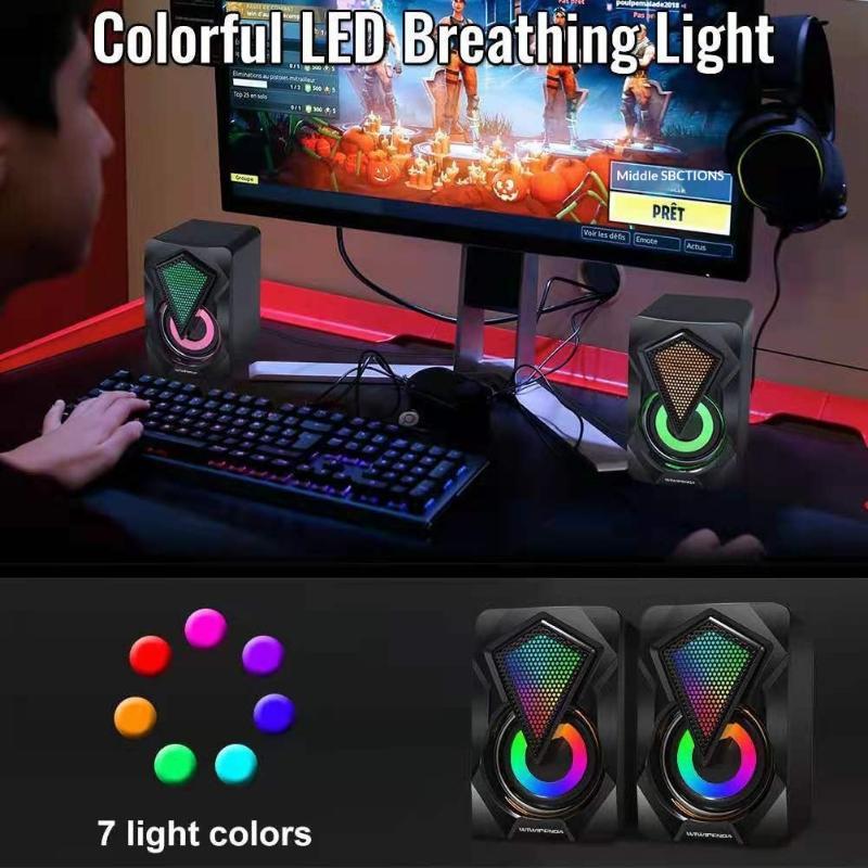 Mini Desktop RGB PC Speaker USB Powered Colorful Lighting Compact Audio for Gaming Office Laptop Use