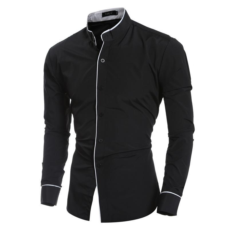 KLJR Men Long Sleeve Stylish Casual Stand Collar Button Down Shirt KLJR Men Long Sleeve Stylish Casual Stand Collar Button Down Shirt