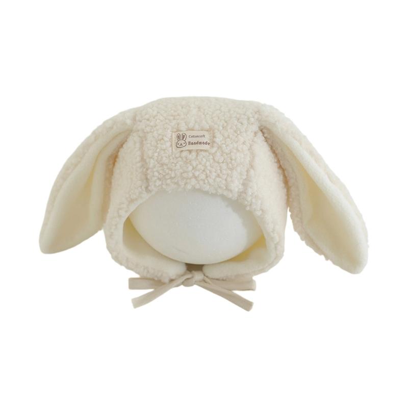 

Cute Rabbits Ear Infant Hat With Thick Plush Hat Perfect For Cold Weather Headwear For Boys And Girls белый