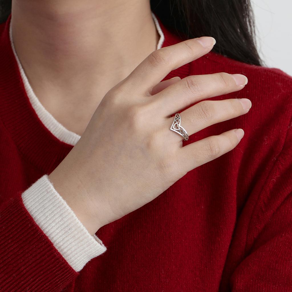 Cazador Aesthetic Hollow Hearts Rings for Women Adjustable Gold Color Stainless Steel Finger Ring Jewelry Wedding Gifts