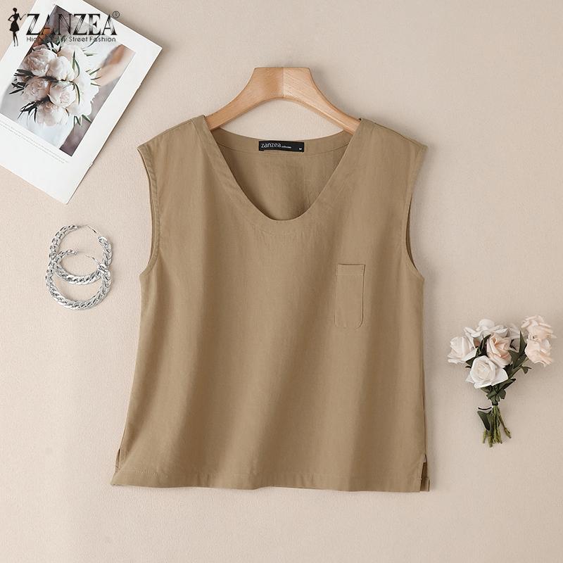 ZANZEA Women Casual V-Neck Summer Sleeveless Cotton Tank Tops