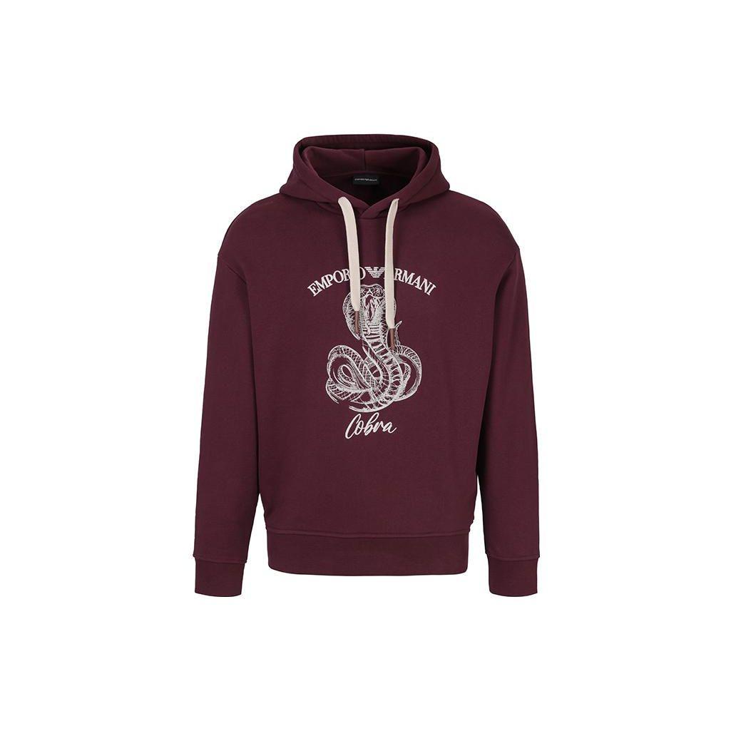Emporio Armani FW22 Pattern Letter Print Hooded Pullover Long Sleeve Sweatshirt Men sweatshirt Red 6L1MM5-1JWPZ-0397 M