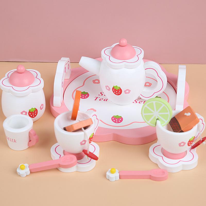 Wooden Afternoon Tea Set Toy Pretend Play Food Learning Role Play Game Early Educational Toys for Toddlers Girls Boys Kids Gifts